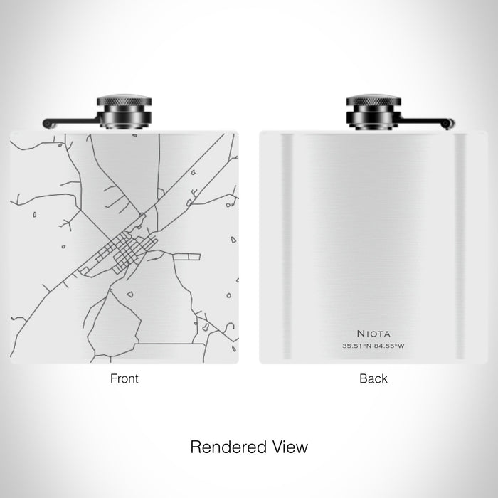 Rendered View of Niota Tennessee Map on 6oz Stainless Steel Flask in White