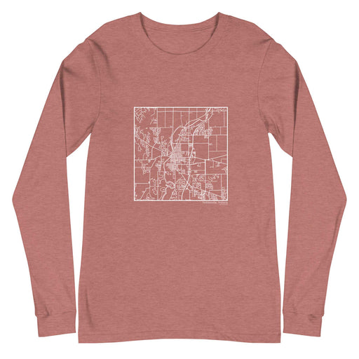 Noblesville Indiana  Map Unisex Long-Sleeve T-shirt with City inscription in Heather Mauve