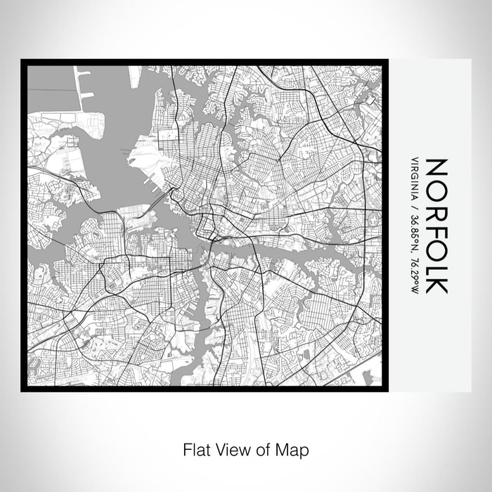 Rendered View of Norfolk Virginia Map on 20oz Stainless Steel Insulated Bottle with Bamboo Top with printed classic style map