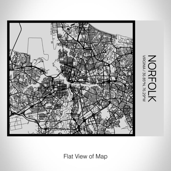 Rendered View of Norfolk Virginia Map on 20oz Stainless Steel Insulated Bottle with Bamboo Top with printed Tactile Lines Map in Black