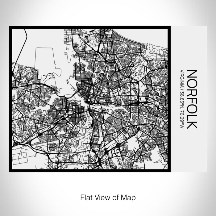 Rendered View of Norfolk Virginia Map on 20oz Stainless Steel Insulated Bottle with Bamboo Top in Matte White with printed Tactile Lines Map in Black