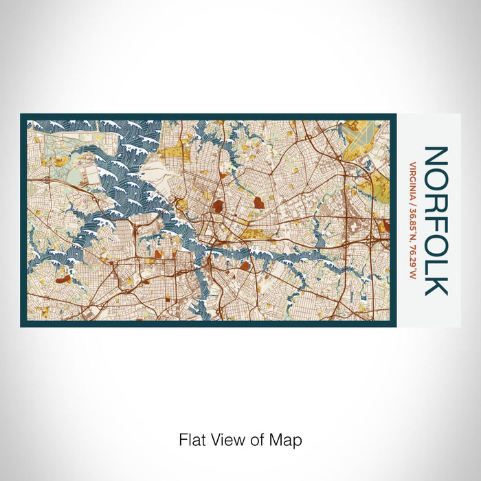 Rendered View of Norfolk Virginia Map on 17oz Stainless Steel Insulated Bottle with printed woodblock style map