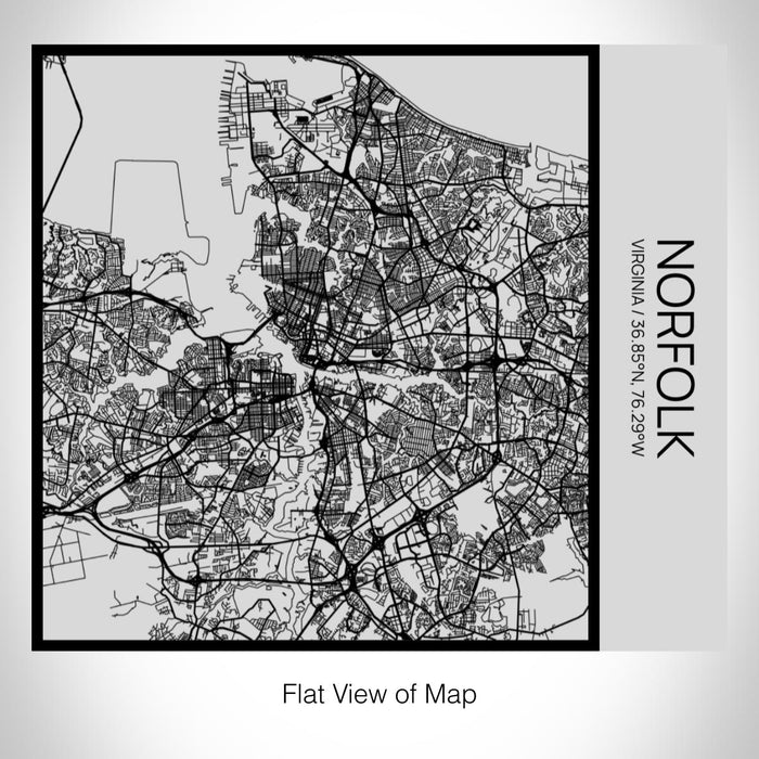 Rendered View of Norfolk Virginia Map on 17oz Stainless Steel Insulated Tumbler in Tactile Lines with Succulent in Background