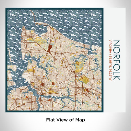 Rendered View of Norfolk Virginia Map on 17oz Stainless Steel Insulated Tumbler in Woodblock Map Style