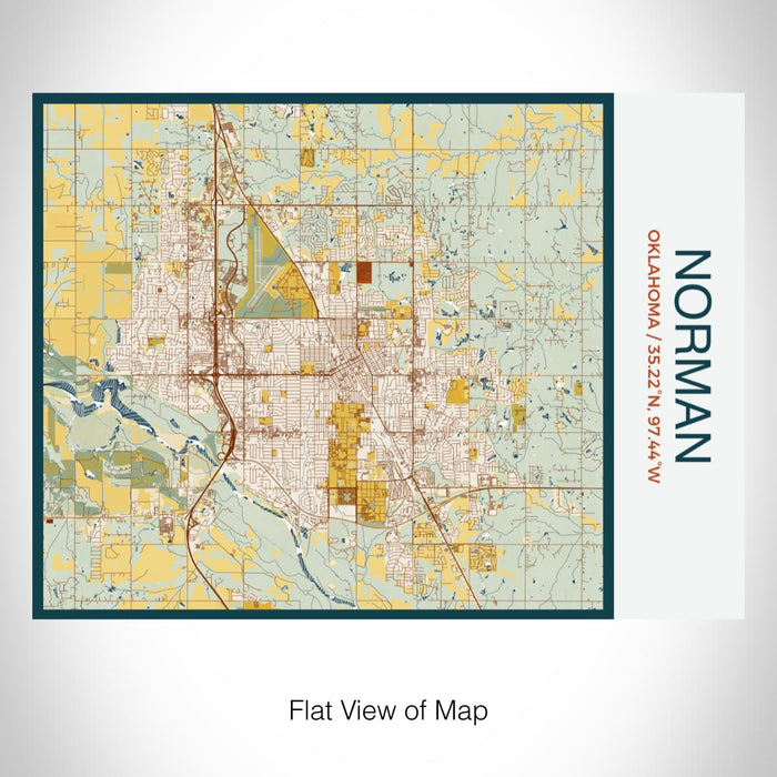 Rendered View of Norman Oklahoma Map on 20oz Stainless Steel Insulated Bottle with Bamboo Top with printed woodblock style map