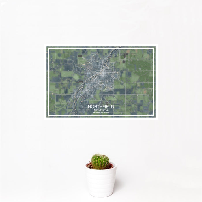 12x18 Northfield Minnesota Map Print Landscape Orientation in Afternoon Style With Small Cactus Plant in White Planter