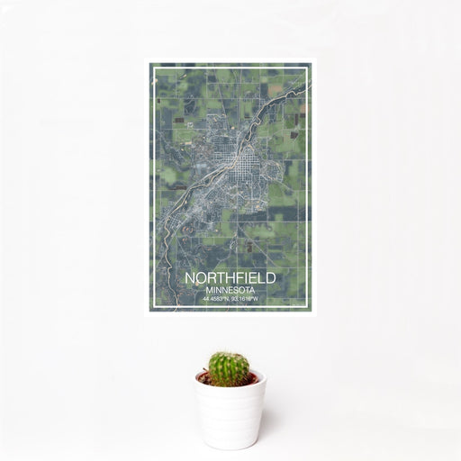 12x18 Northfield Minnesota Map Print Portrait Orientation in Afternoon Style With Small Cactus Plant in White Planter