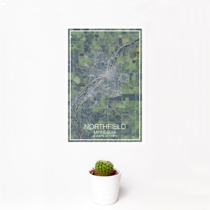 12x18 Northfield Minnesota Map Print Portrait Orientation in Afternoon Style With Small Cactus Plant in White Planter