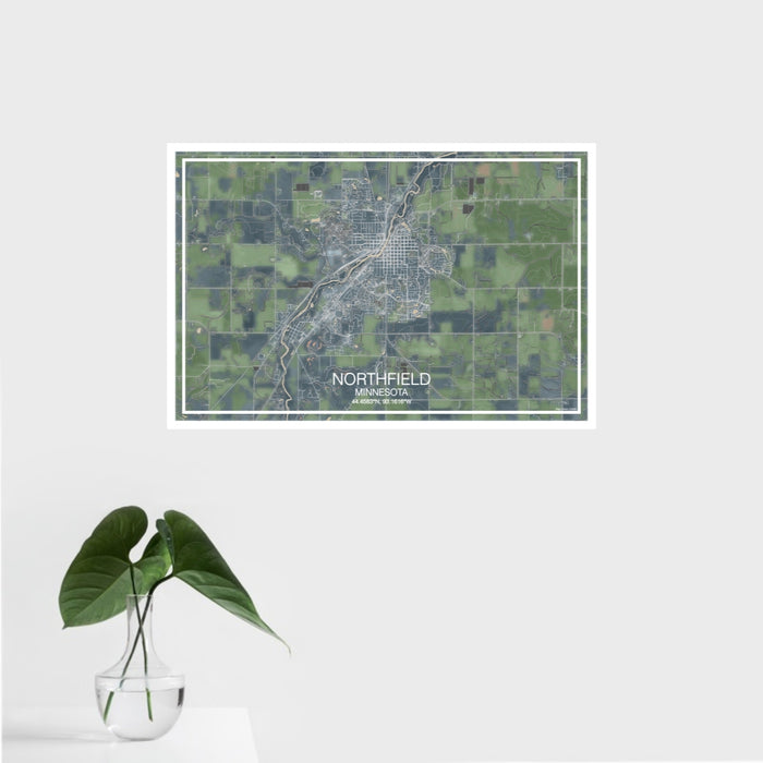 16x24 Northfield Minnesota Map Print Landscape Orientation in Afternoon Style With Tropical Plant Leaves in Water