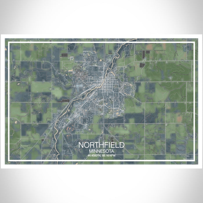 Northfield Minnesota Map Print Landscape Orientation in Afternoon Style With Shaded Background
