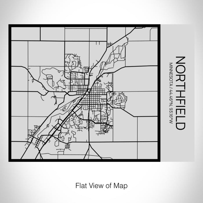 Rendered View of Northfield Minnesota Map on 20oz Stainless Steel Insulated Bottle with Bamboo Top with printed Tactile Lines Map in Black