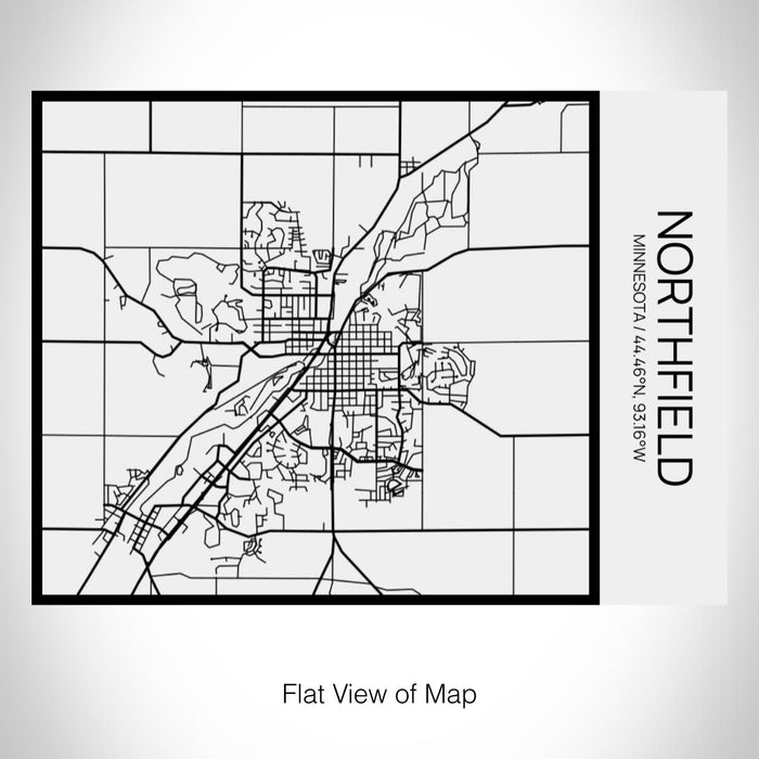 Rendered View of Northfield Minnesota Map on 20oz Stainless Steel Insulated Bottle with Bamboo Top in Matte White with printed Tactile Lines Map in Black