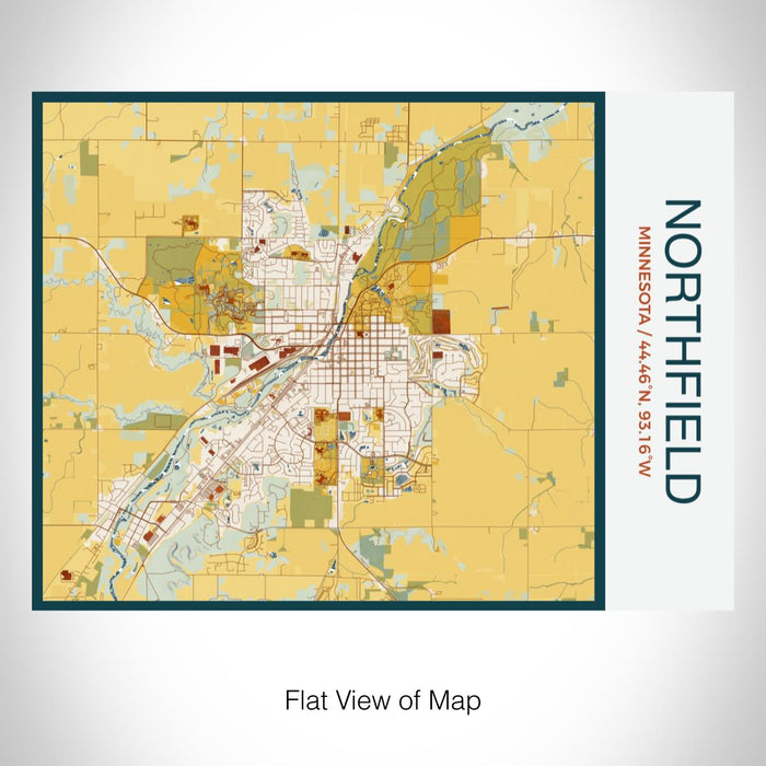 Rendered View of Northfield Minnesota Map on 20oz Stainless Steel Insulated Bottle with Bamboo Top with printed woodblock style map