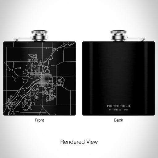 Rendered View of Northfield Minnesota Map on 6oz Stainless Steel Flask in Black