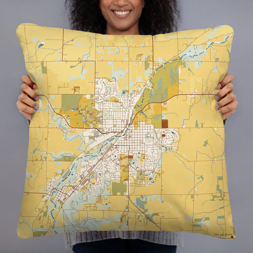 Person holding 22x22 Custom Northfield Minnesota Map Throw Pillow in Woodblock