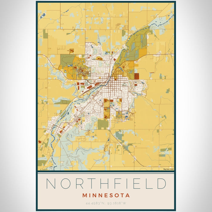 Northfield Minnesota Map Print Portrait Orientation in Woodblock Style With Shaded Background