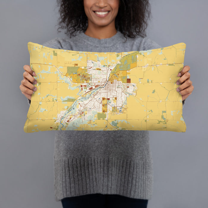 Person holding 20x12 Custom Northfield Minnesota Map Throw Pillow in Woodblock