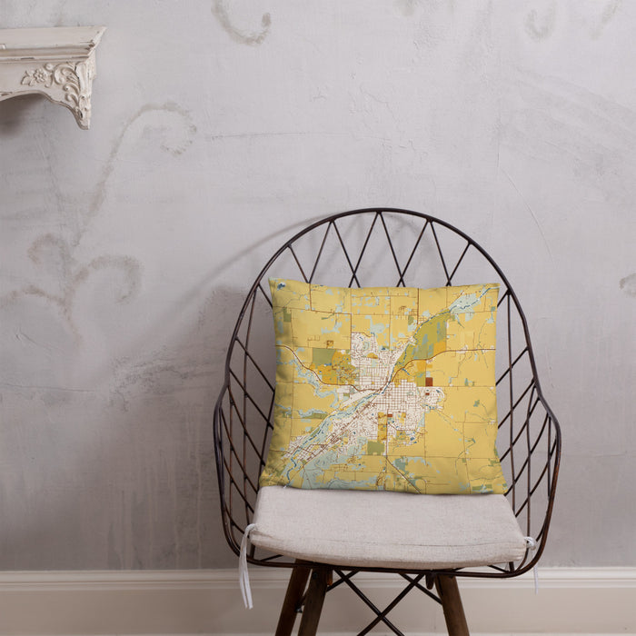 Custom Northfield Minnesota Map Throw Pillow in Woodblock on Cream Colored Couch