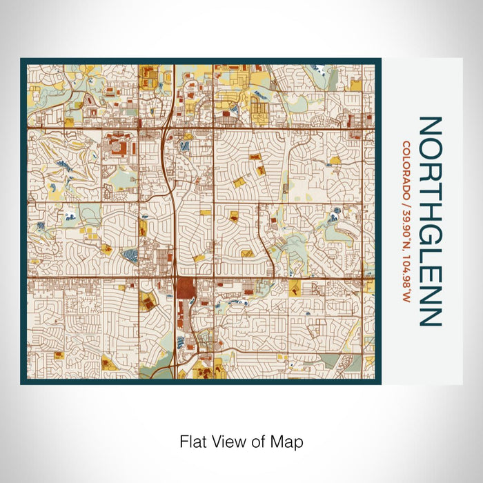 Rendered View of Northglenn Colorado Map on 20oz Stainless Steel Insulated Bottle with Bamboo Top with printed woodblock style map