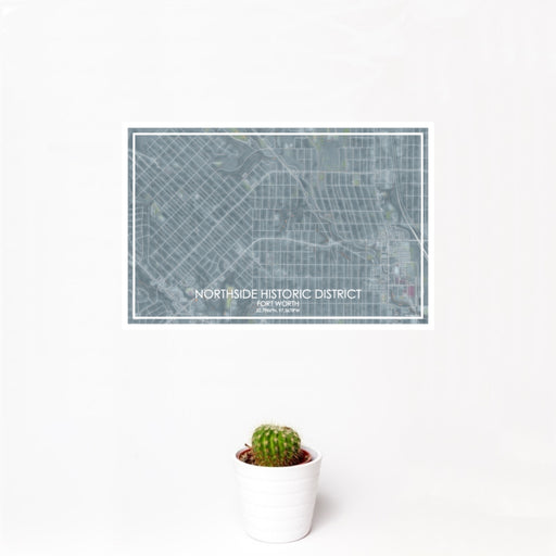12x18 Northside Historic District Fort Worth Map Print Landscape Orientation in Afternoon Style With Small Cactus Plant in White Planter