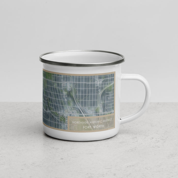 Right View Custom Northside Historic District Fort Worth Map Enamel Mug in Afternoon