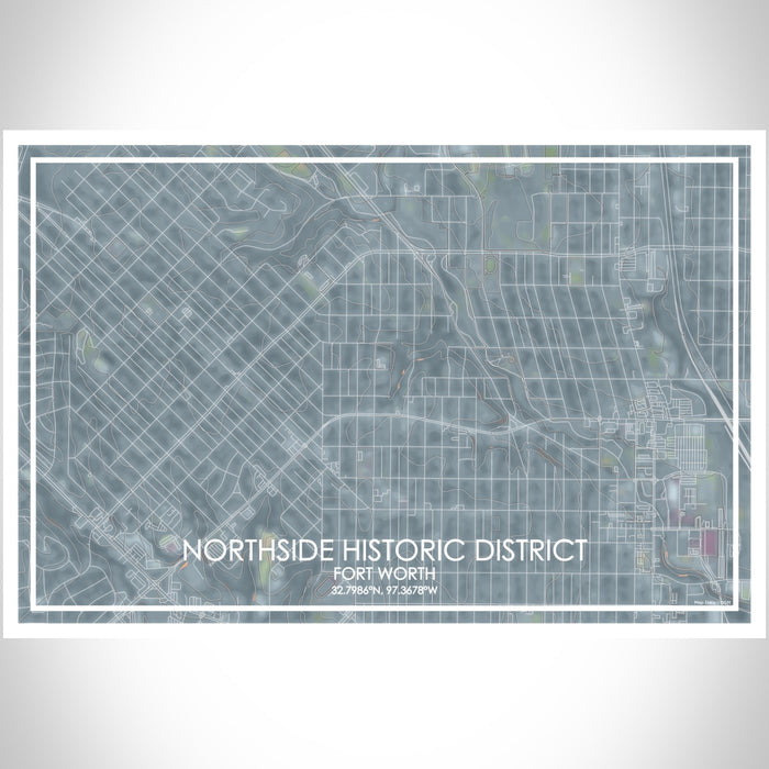 Northside Historic District Fort Worth Map Print Landscape Orientation in Afternoon Style With Shaded Background