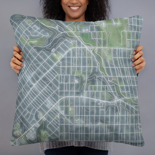 Person holding 22x22 Custom Northside Historic District Fort Worth Map Throw Pillow in Afternoon