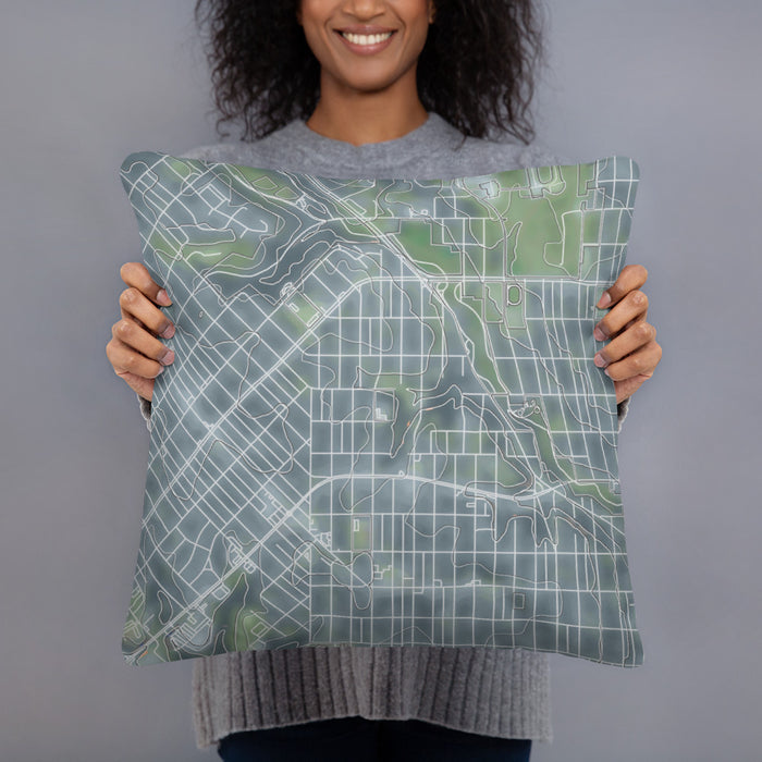 Person holding 18x18 Custom Northside Historic District Fort Worth Map Throw Pillow in Afternoon