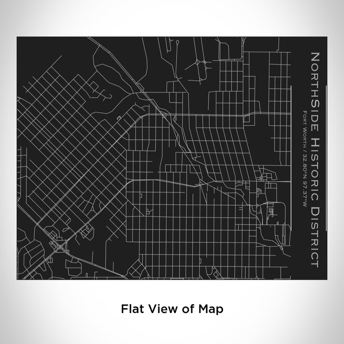Rendered View of NorthSide Historic District Fort Worth Map Engraving on 20oz Stainless Steel Insulated Bottle with Bamboo Top in Black