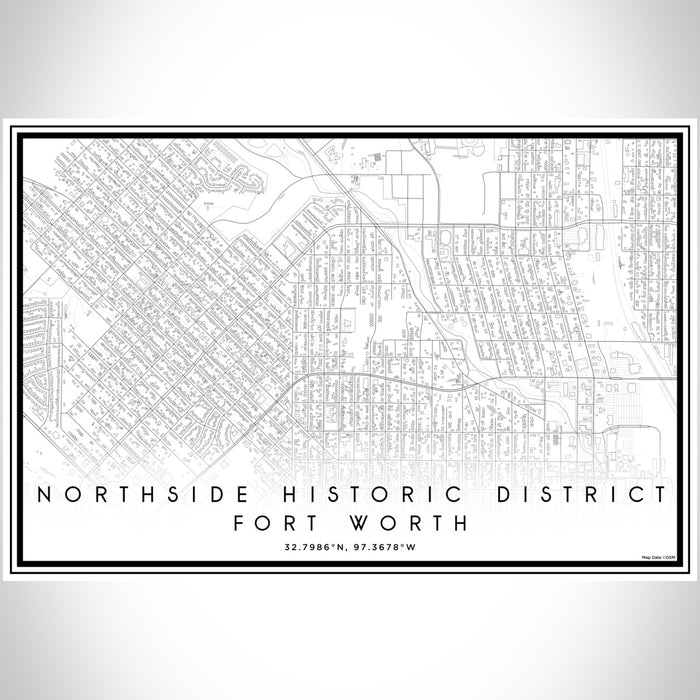 Northside Historic District Fort Worth Map Print Landscape Orientation in Classic Style With Shaded Background