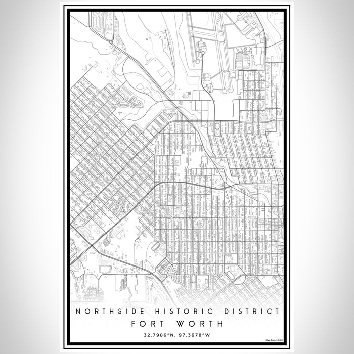 Northside Historic District Fort Worth Map Print Portrait Orientation in Classic Style With Shaded Background