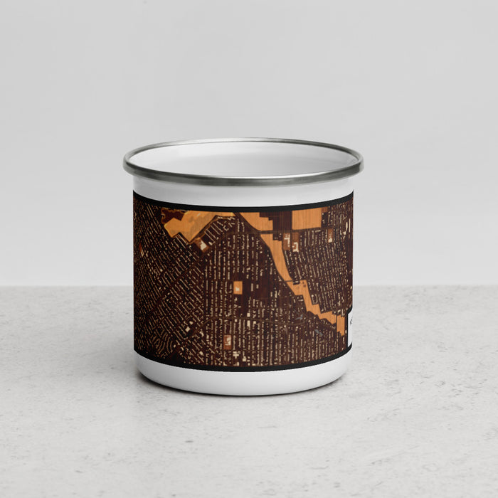 Front View Custom Northside Historic District Fort Worth Map Enamel Mug in Ember
