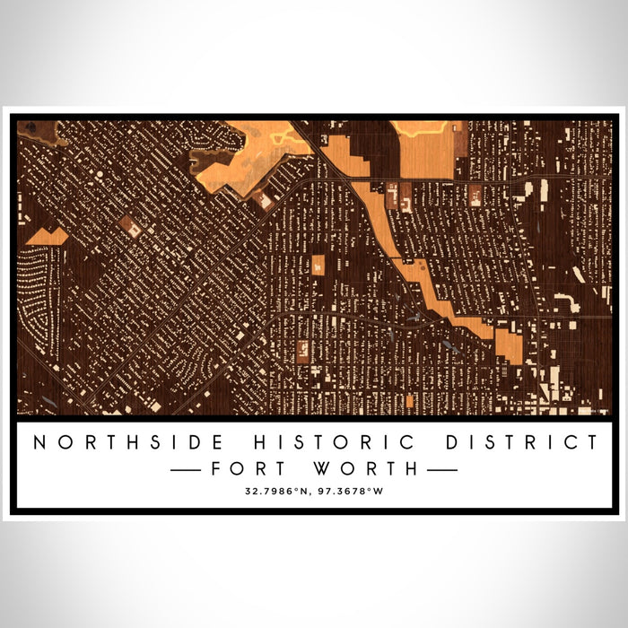 Northside Historic District Fort Worth Map Print Landscape Orientation in Ember Style With Shaded Background
