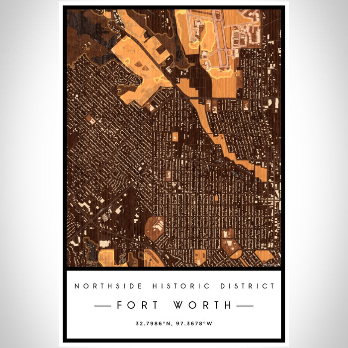 Northside Historic District Fort Worth Map Print Portrait Orientation in Ember Style With Shaded Background
