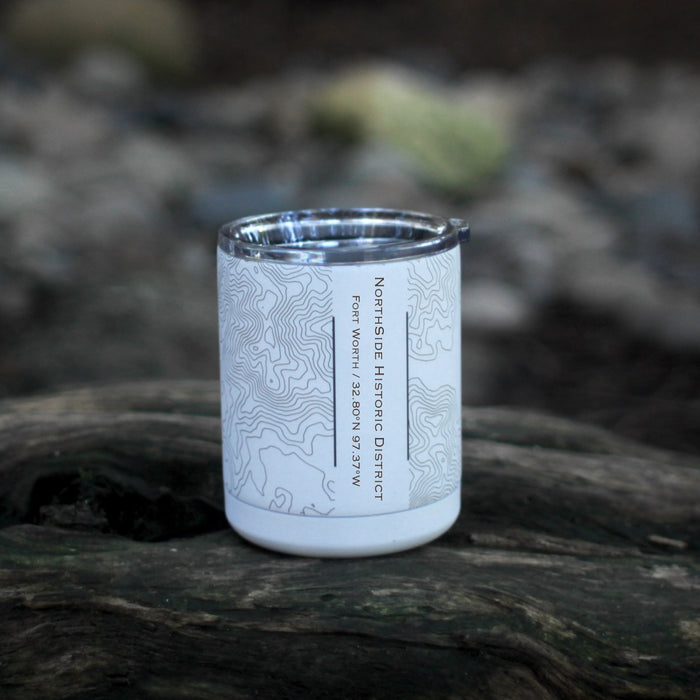 NorthSide Historic District Fort Worth Custom Engraved City Map Inscription Coordinates on 10oz Stainless Steel Insulated Cup with Sliding Lid in White