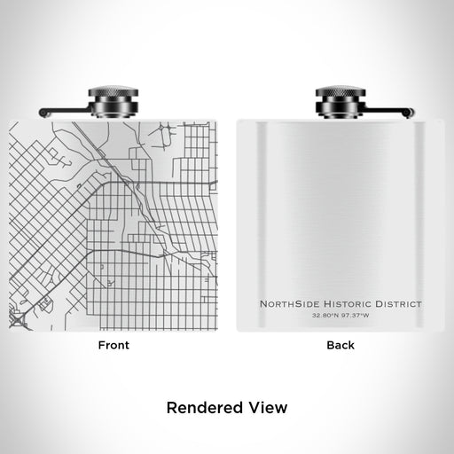 Rendered View of NorthSide Historic District Fort Worth Map Engraving on 6oz Stainless Steel Flask in White