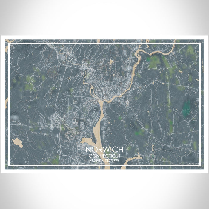 Norwich Connecticut Map Print Landscape Orientation in Afternoon Style With Shaded Background