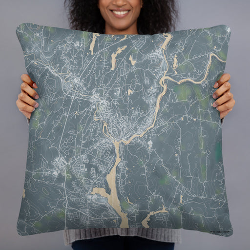 Person holding 22x22 Custom Norwich Connecticut Map Throw Pillow in Afternoon