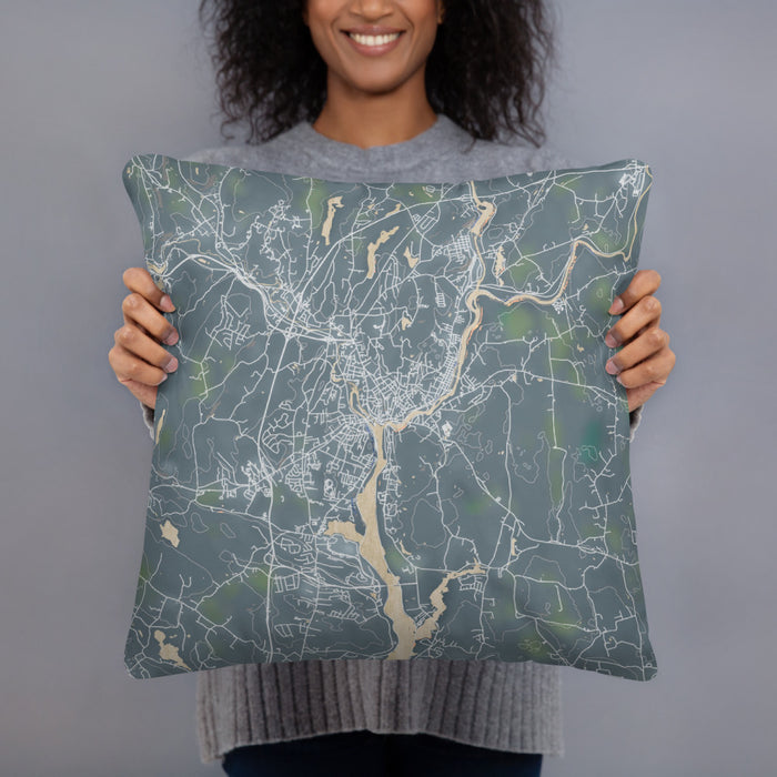 Person holding 18x18 Custom Norwich Connecticut Map Throw Pillow in Afternoon
