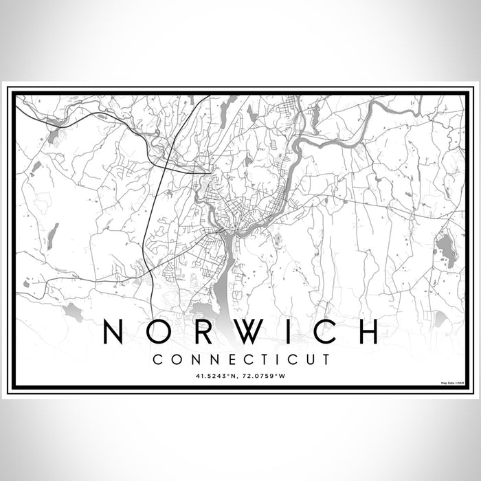 Norwich Connecticut Map Print Landscape Orientation in Classic Style With Shaded Background