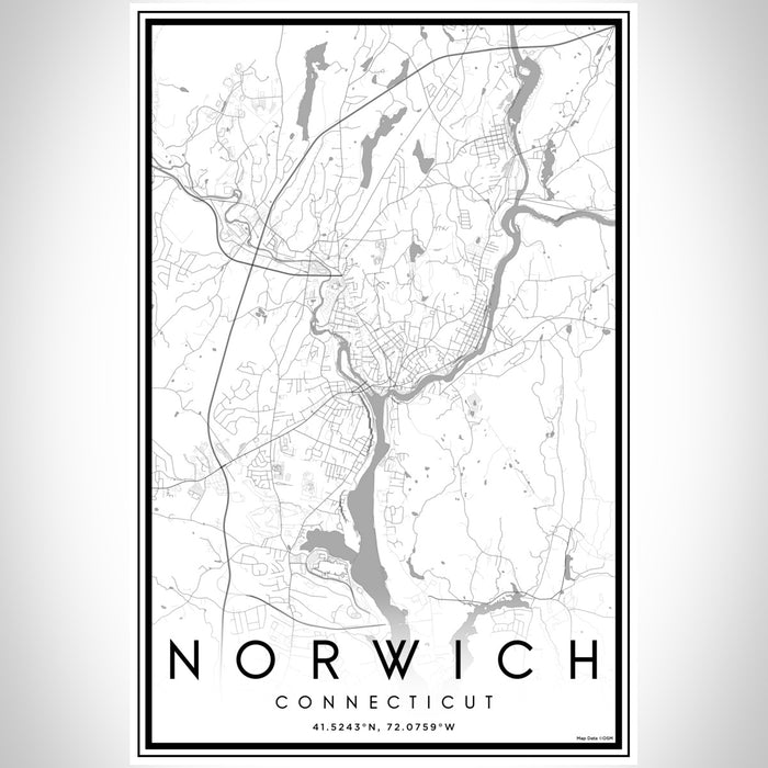 Norwich Connecticut Map Print Portrait Orientation in Classic Style With Shaded Background