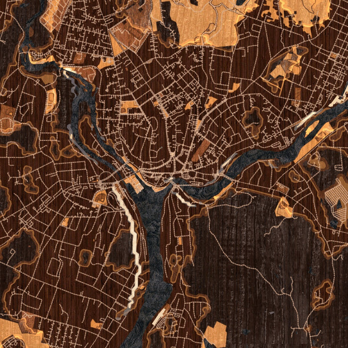 Norwich Connecticut Map Print in Ember Style Zoomed In Close Up Showing Details