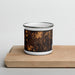 Front View Custom Norwich Connecticut Map Enamel Mug in Ember on Cutting Board