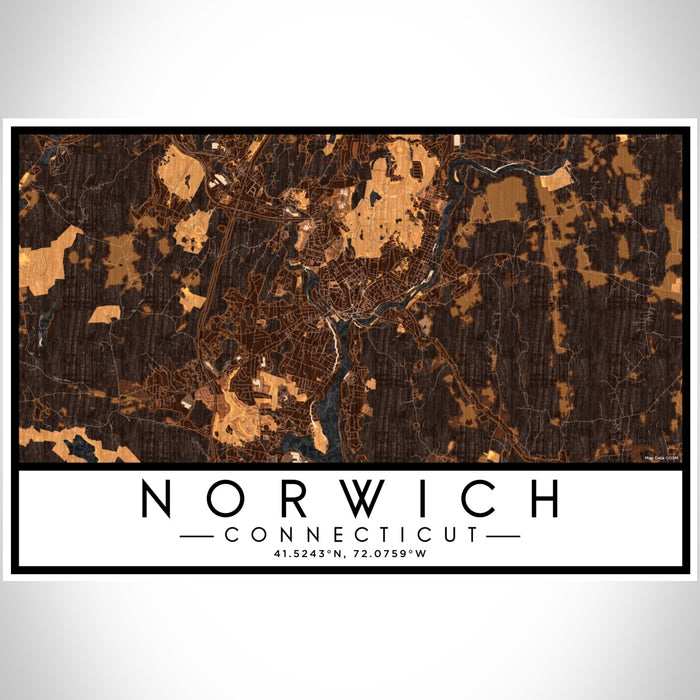 Norwich Connecticut Map Print Landscape Orientation in Ember Style With Shaded Background