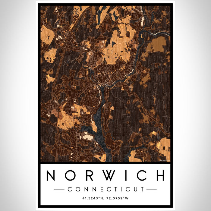 Norwich Connecticut Map Print Portrait Orientation in Ember Style With Shaded Background