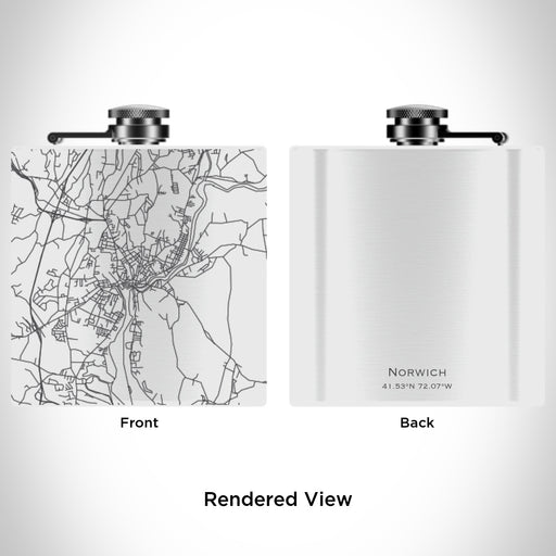 Rendered View of Norwich Connecticut Map Engraving on 6oz Stainless Steel Flask in White