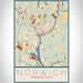 Norwich Connecticut Map Print Portrait Orientation in Woodblock Style With Shaded Background