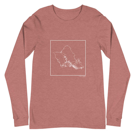 O‘ahu Hawaii  Map Unisex Long-Sleeve T-shirt with City inscription in Heather Mauve
