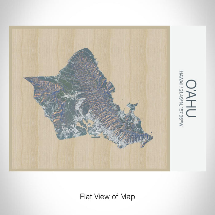 Rendered View of O'ahu Hawaii Map on 20oz Stainless Steel Insulated Bottle with Bamboo Top with printed afternoon style map