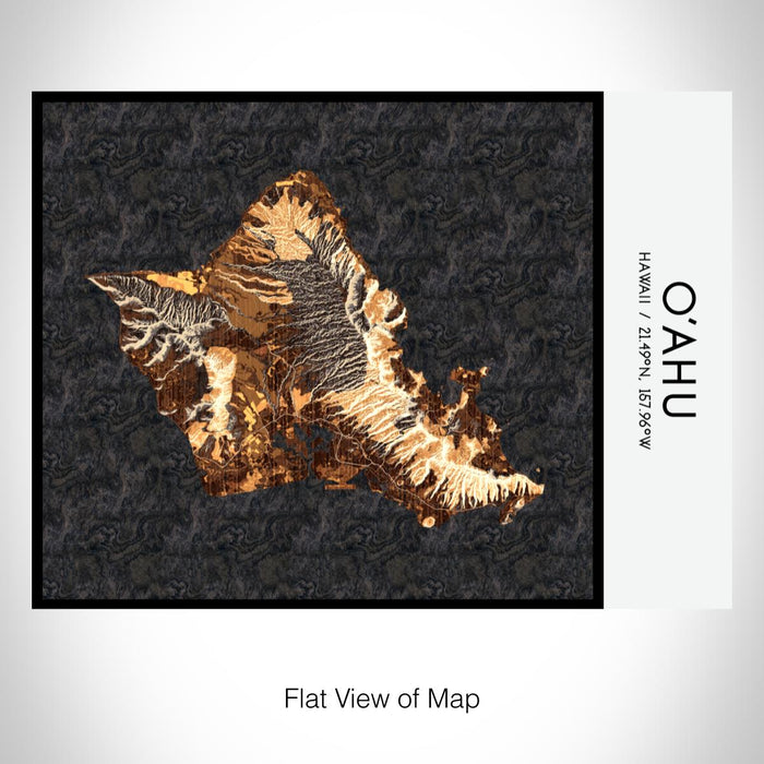 Rendered View of O'ahu Hawaii Map on 20oz Stainless Steel Insulated Bottle with Bamboo Top with printed ember style map